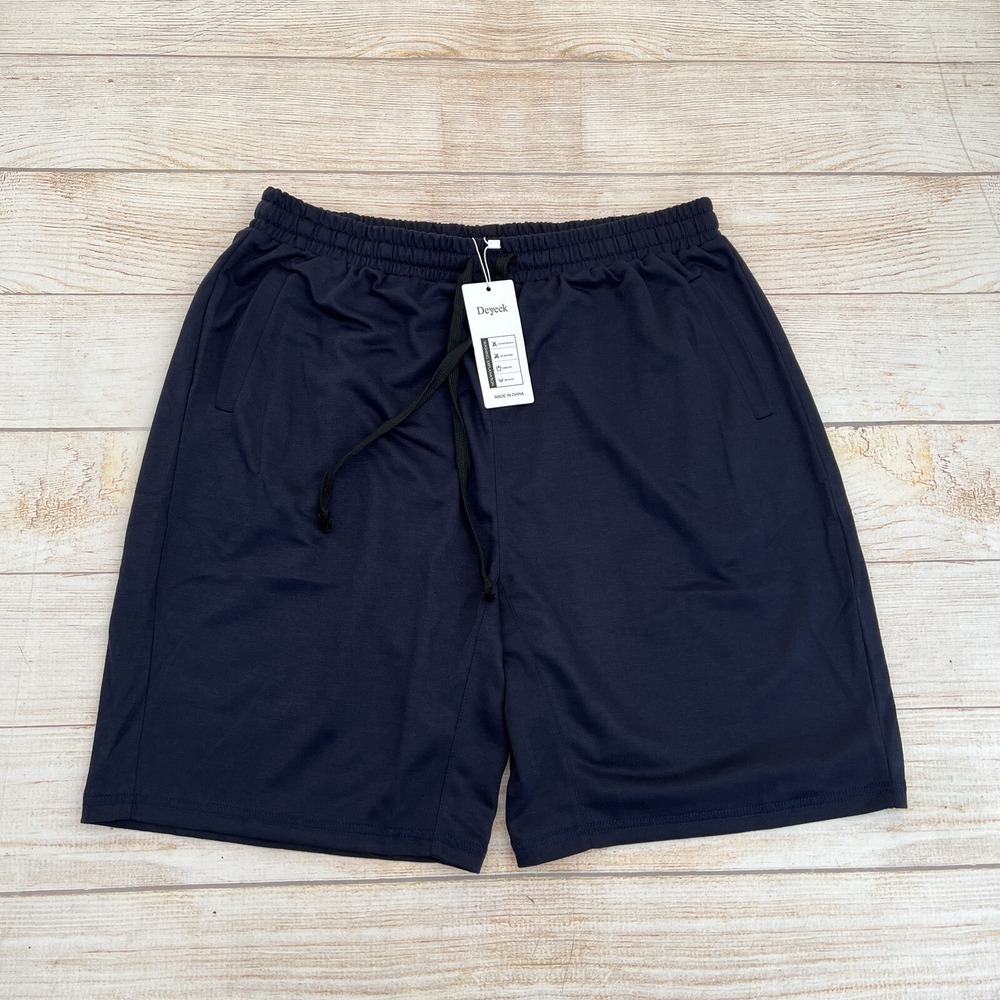 Men's Casual Shorts Elastic Waist Active Jogger Gym Navy Blue Short Pocket L